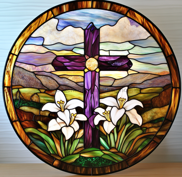 Easter Sign, Stained Glass Religious Sign, DCO-12918, Sign For Wreath, 10x10